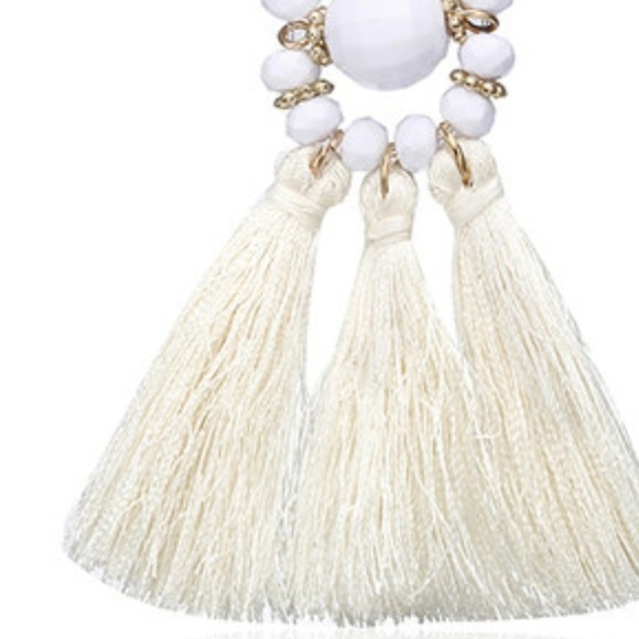 Bohemian White Tassel Earrings - Picture 3 of 3